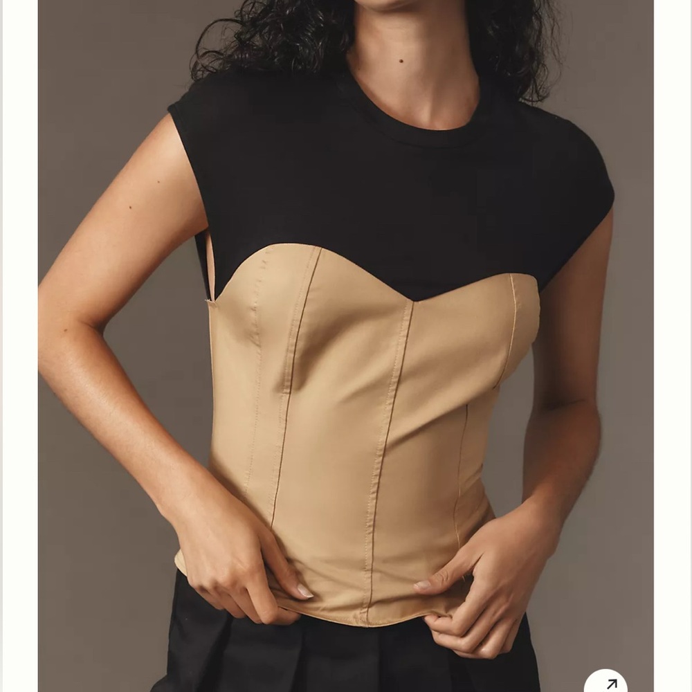 Anthropologie Black and Beige Two-Tone Corset-Style Top